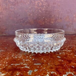 Vintage Diamond Point Cut Glass Clear Candy Dish Small Bowl Round Textured